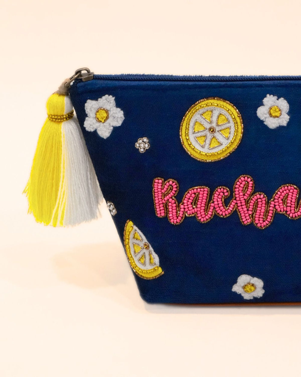Name pouch with lemon and flower motifs 