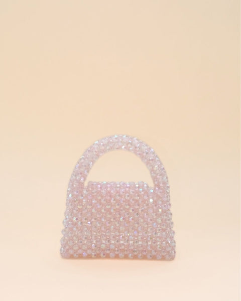 Rainbow beaded mini tote purse, lightweight fashion bag for women.