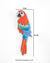 Red and turquoise embroidered parrot brooch with bead details