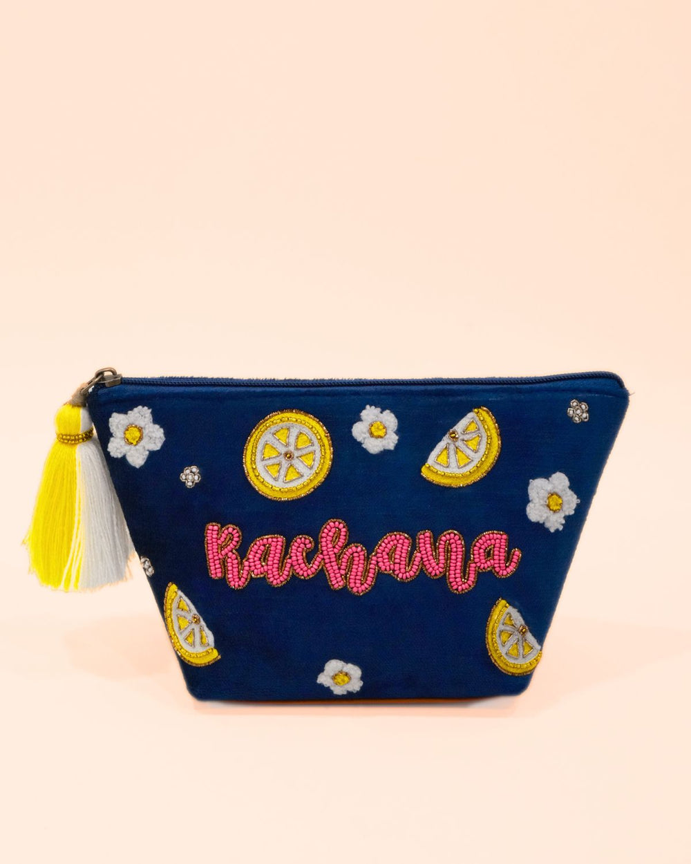 Name pouch with lemon and flower motifs 