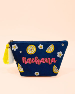 Name pouch with lemon and flower motifs 