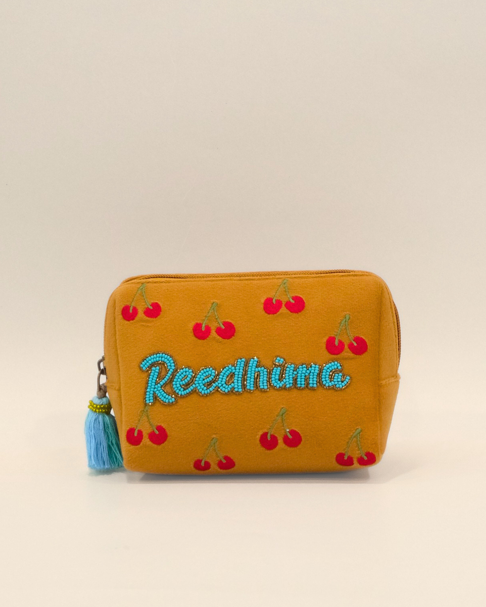 Reedhima Yellow Cherry Name Pouch – Personalized Embroidered Makeup & Accessory Pouch