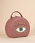 Peach sling bag with crystal-enhanced embroidery, evil eye design, and hand beadwork