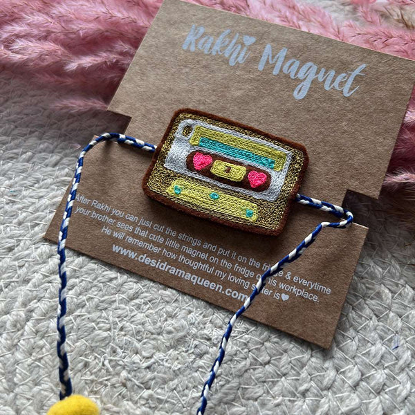 Embroidered Rakhi Magnet - Yellow Cassette