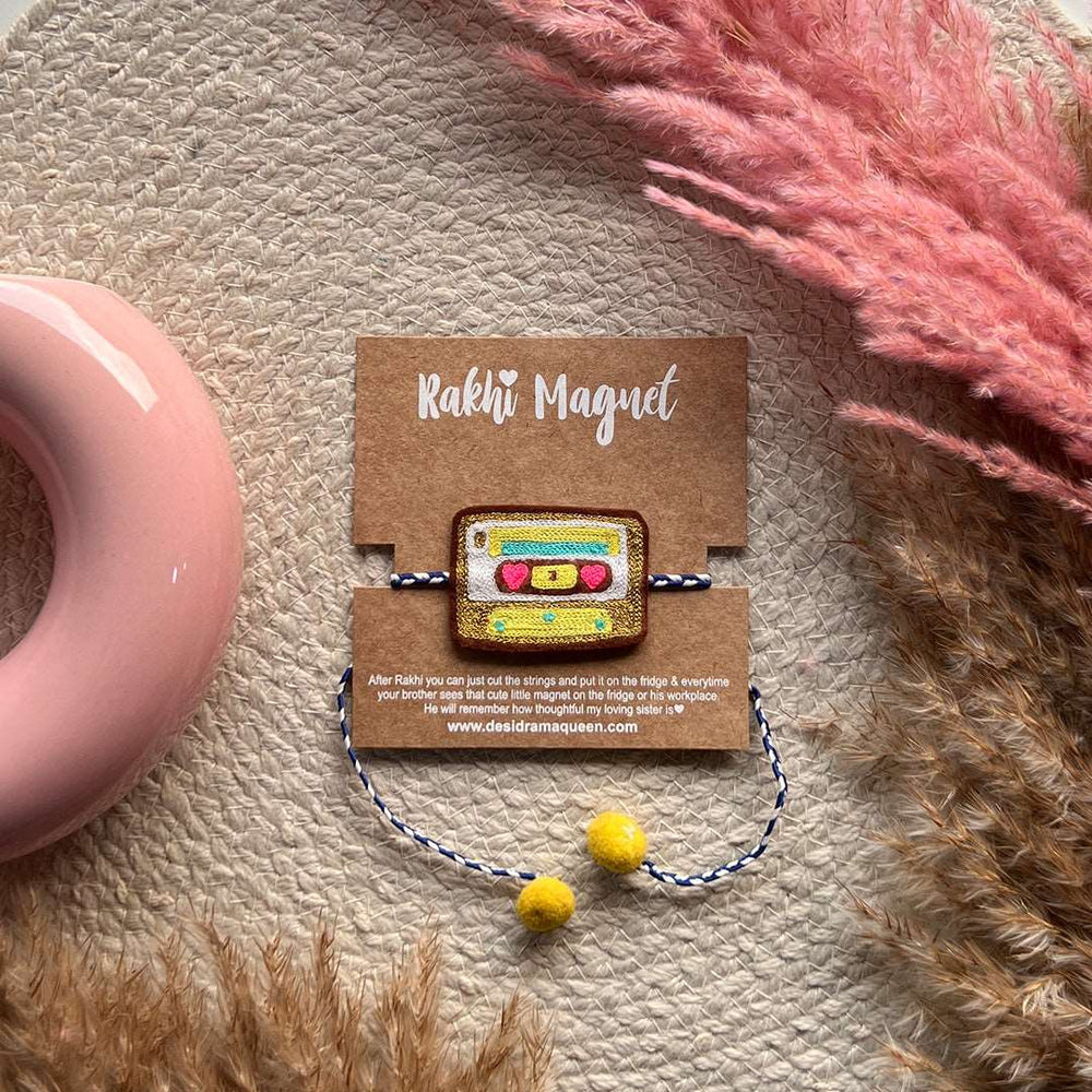 Embroidered Rakhi Magnet - Yellow Cassette