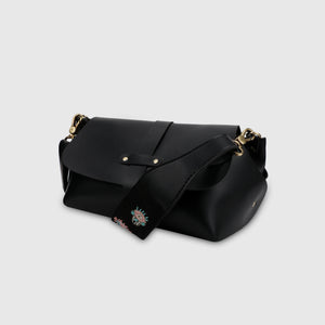 Evil Eye Strap Sling Bag - Black (With Embroidered Handle)