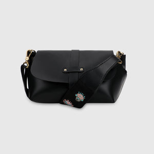 Evil Eye Strap Sling Bag - Black (With Embroidered Handle)