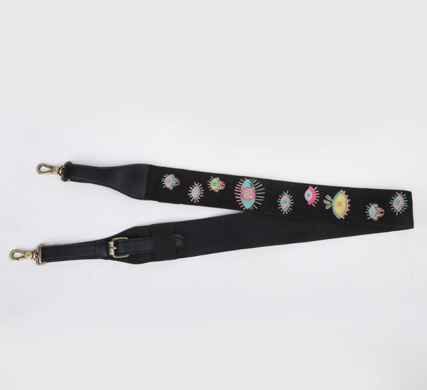 Evil Eye Strap Sling Bag - Black (With Embroidered Handle)