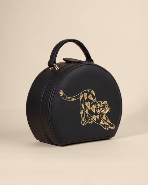Black evening sling bag with zari handwork for dressy occasions