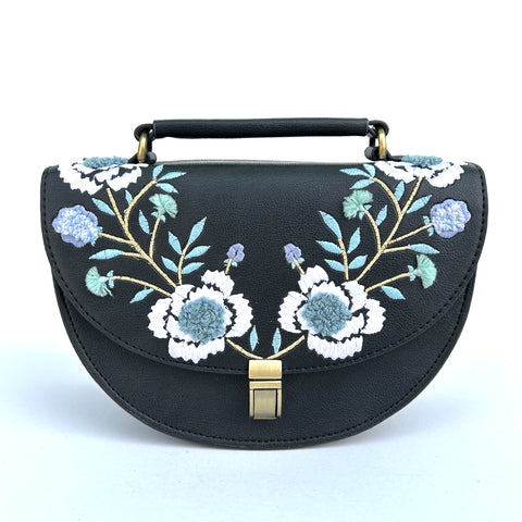 REXINE FLORAL BLACK SLING BAG