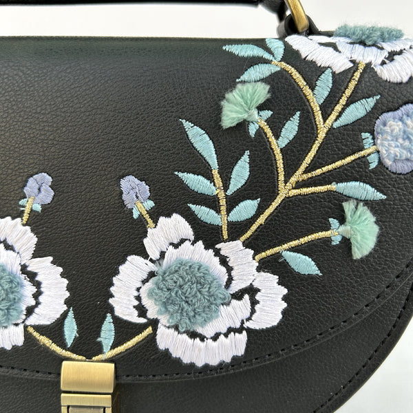 Rexine Floral Black Sling Bag