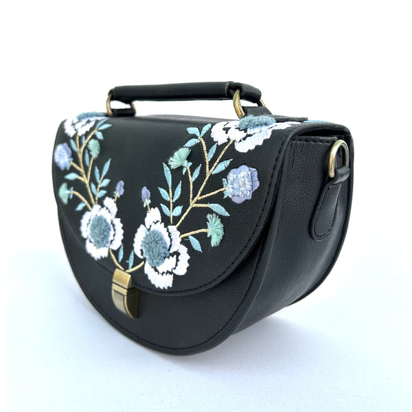 Rexine Floral Black Sling Bag