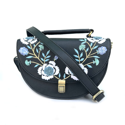 REXINE FLORAL BLACK SLING BAG