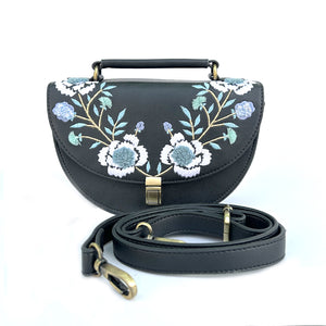 Rexine Floral Black Sling Bag