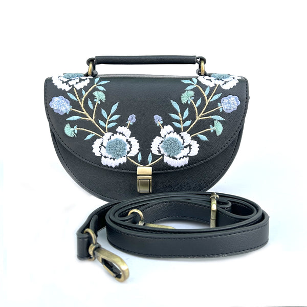 Rexine Floral Black Sling Bag