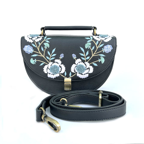 REXINE FLORAL BLACK SLING BAG