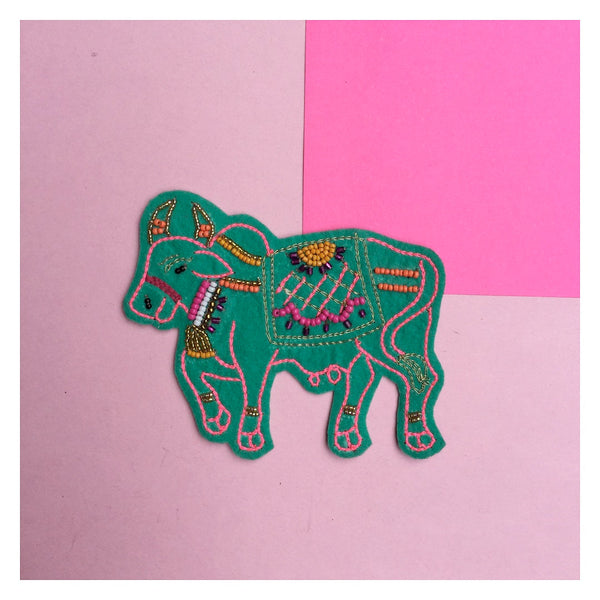 Handmade embroidered Rakhi Magnet – Cow - Fridge Magnet