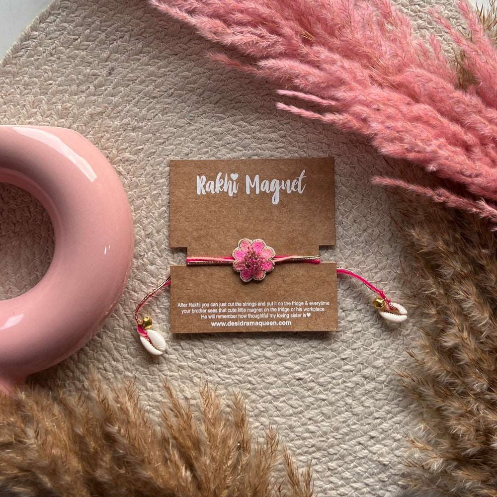 Embroidered Rakhi Magnet - Pink Bloom