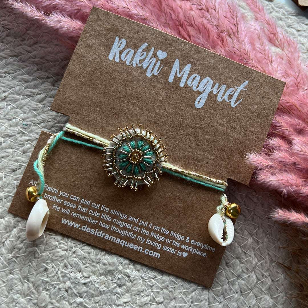 Embroidered Rakhi Magnet - Green Blossom