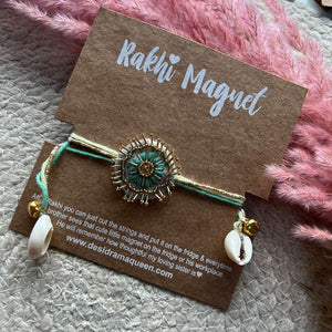 Embroidered Rakhi Magnet - Green Blossom  | Rakhi | Rakhi for brothers | Rakhi for Sisters | Hand Embroidered Rakhis | handmade Rakhis | Rakhi Magnets | quirky Rakhis | Cute Rakhis | fun Rakhis | funny Rakhis 