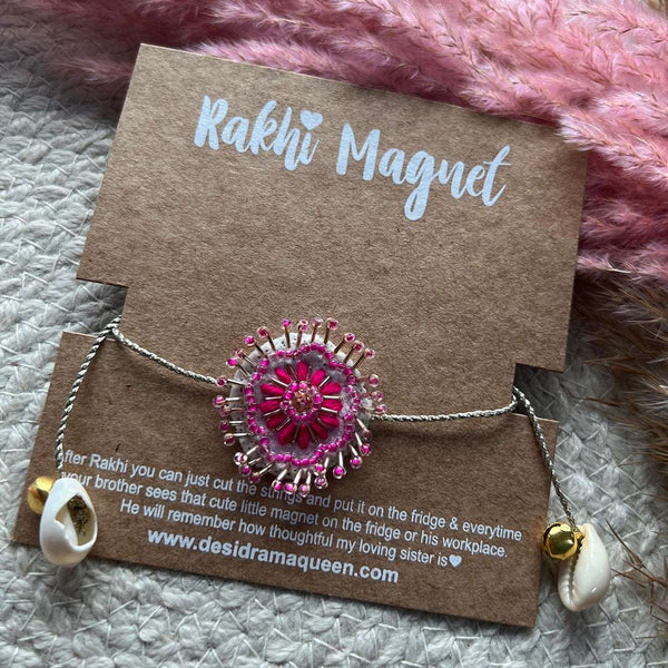 Embroidered Rakhi Magnet - Pink Blossom  | Rakhi | Rakhi for brothers | Rakhi for Sisters | Hand Embroidered Rakhis | handmade Rakhis | Rakhi Magnets | quirky Rakhis | Cute Rakhis | fun Rakhis | funny Rakhis 