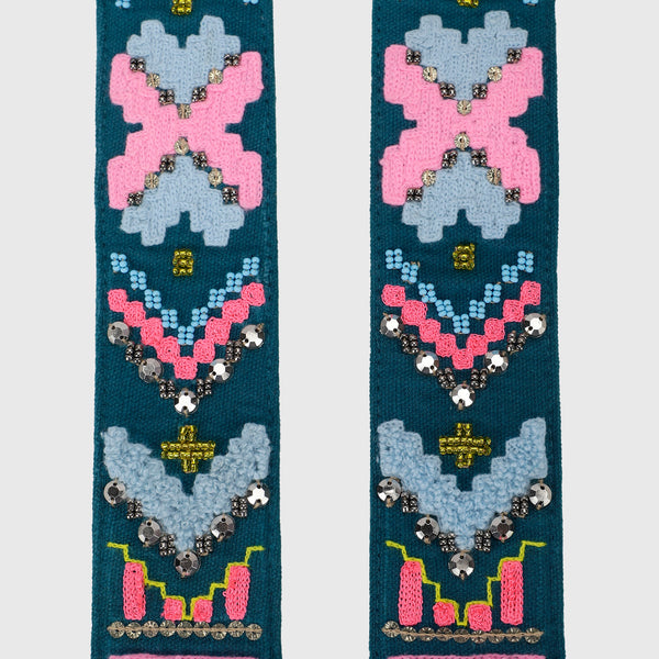Sling Bag Brown with GeoPop Teal Embroidered Strap