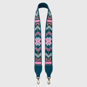 Sling Bag Brown with GeoPop Teal Embroidered Strap