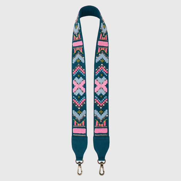 Sling Bag Brown with GeoPop Teal Embroidered Strap