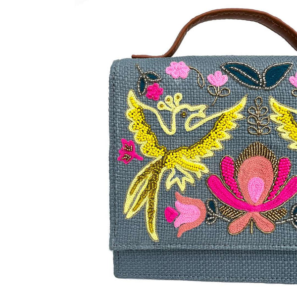 Bird Sling Bag-Grey (embroidered )
