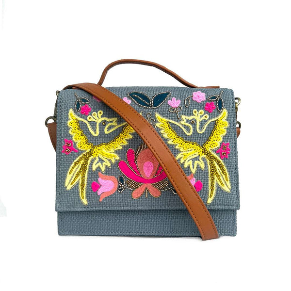 Bird Sling Bag-Grey (embroidered )