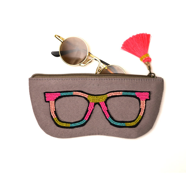 branded sunglasses case, shades case, sunglasses cover box, "Indian embroidered specs pouch with beads - perfect return favor gift"