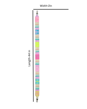 Colorful striped product with measurements on a white background
