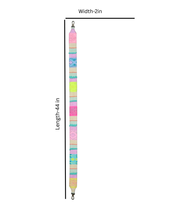 Colorful striped product with measurements on a white background