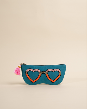 Handmade sunglass pouch with Blessed quote – embroidered specs case

