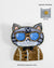 Handmade embroidered cat brooch with golden sunglasses and tuxedo design – quirky beaded fashion accessory for cat lovers.