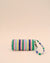 Multicolor striped sunglass pouch with embroidery and bead detailing, handmade eyewear case with strap.