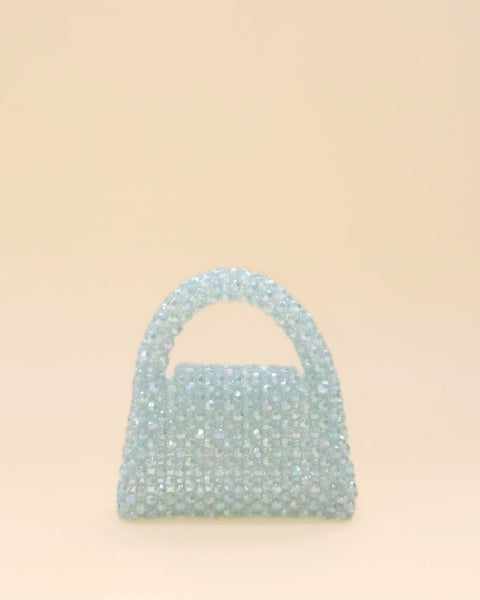 Artisan-crafted rainbow bead mini tote bag, durable and stylish women’s handbag.