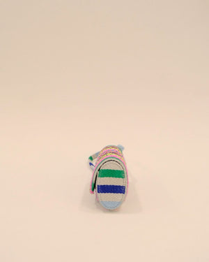 Bright multicolor striped sunglass case with bead accents and strap, handmade embroidered eyewear cover