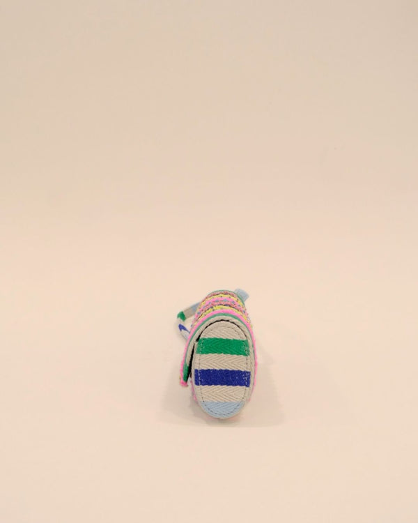 Bright multicolor striped sunglass case with bead accents and strap, handmade embroidered eyewear cover