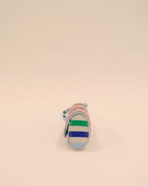 Bright multicolor striped sunglass case with bead accents and strap, handmade embroidered eyewear cover