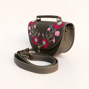 Rexine Floral Grey Sling Bag