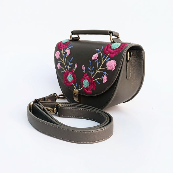 Rexine Floral Grey Sling Bag