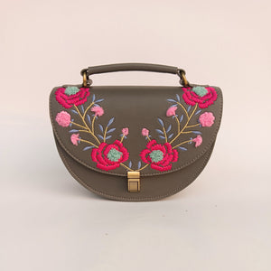 Rexine Floral Grey Sling Bag
