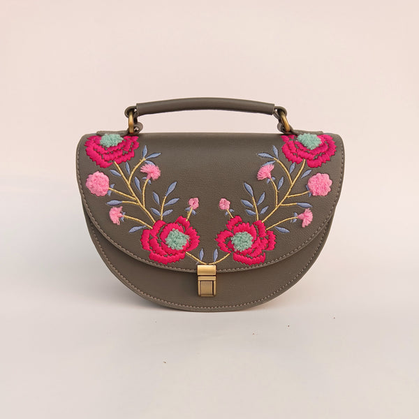 Rexine Floral Grey Sling Bag
