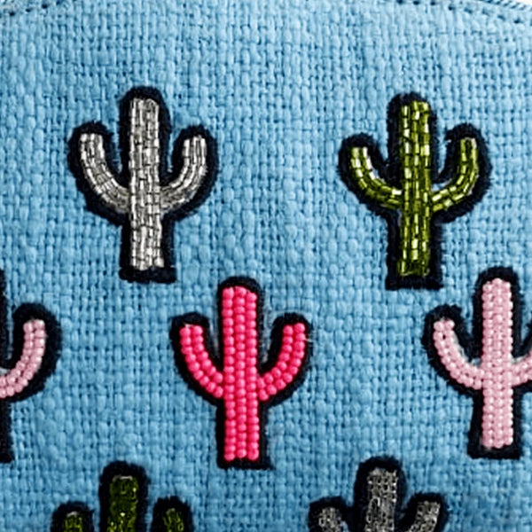 Colorful cactus patches on a blue background