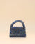 Sparkling rainbow bead mini tote bag with handle, handcrafted beaded handbag front view.