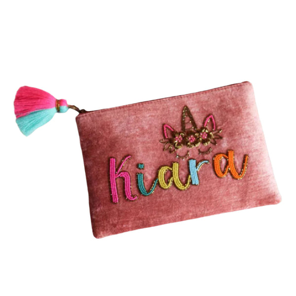 Personalized Pink Velvet Unicorn Namepouch