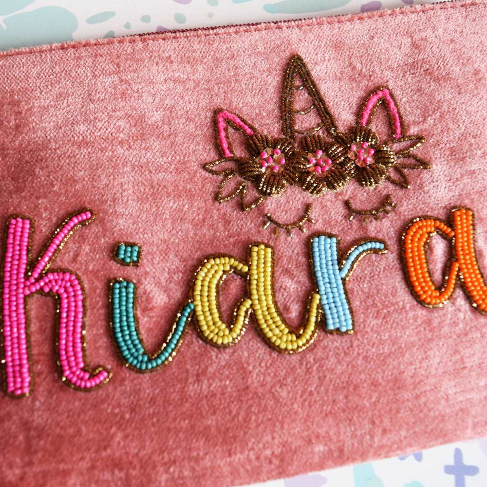Personalized Pink Velvet Unicorn Namepouch