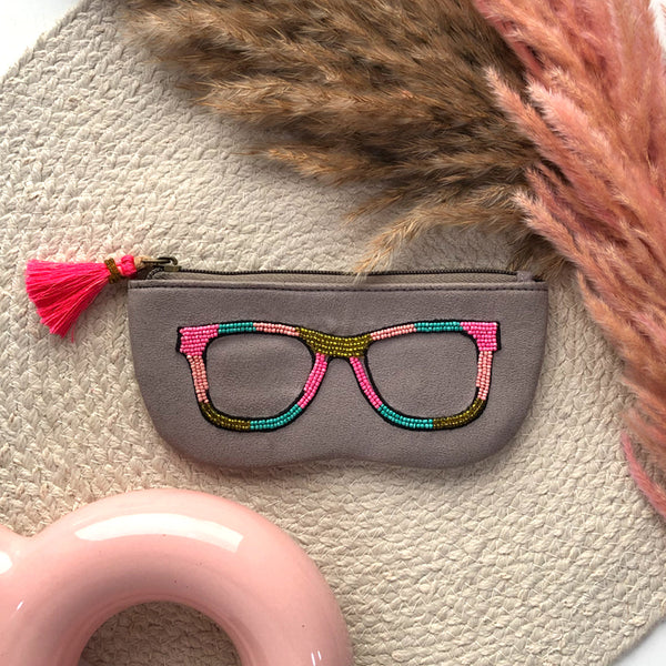 sunglass case, sunglass cover, spectacle cases, quirky gifts, "Hand embroidered sunglass pouch with beads - colorful specs case from India"