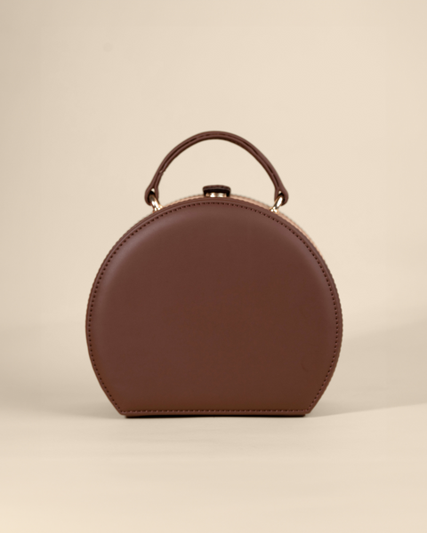 Plum brown sling bag with leopard face embroidery in golden zari and handwork